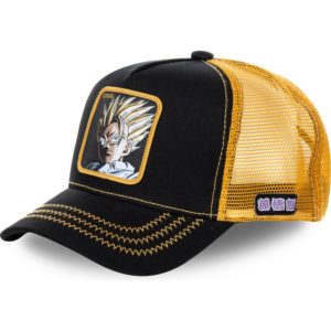 Gorra superheroes CAPSLAB Trucker Son Gohan Super Saiyan 2 Dragon Ball color negra y amarilla