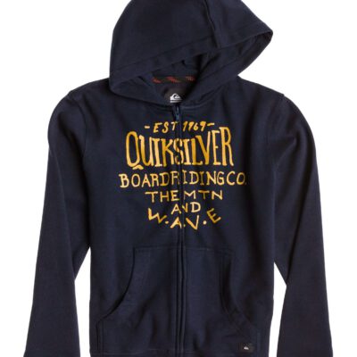 Sudadera niño Quiksilver con capucha y cremallera SSDD Youth Ref. EQBFT03053 Azul marino y logo amarillo