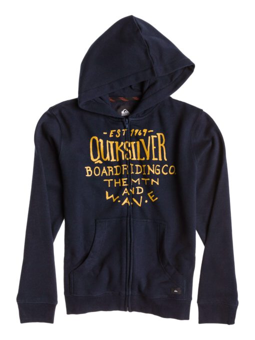 Sudadera niño Quiksilver con capucha y cremallera SSDD Youth Ref. EQBFT03053 Azul marino y logo amarillo