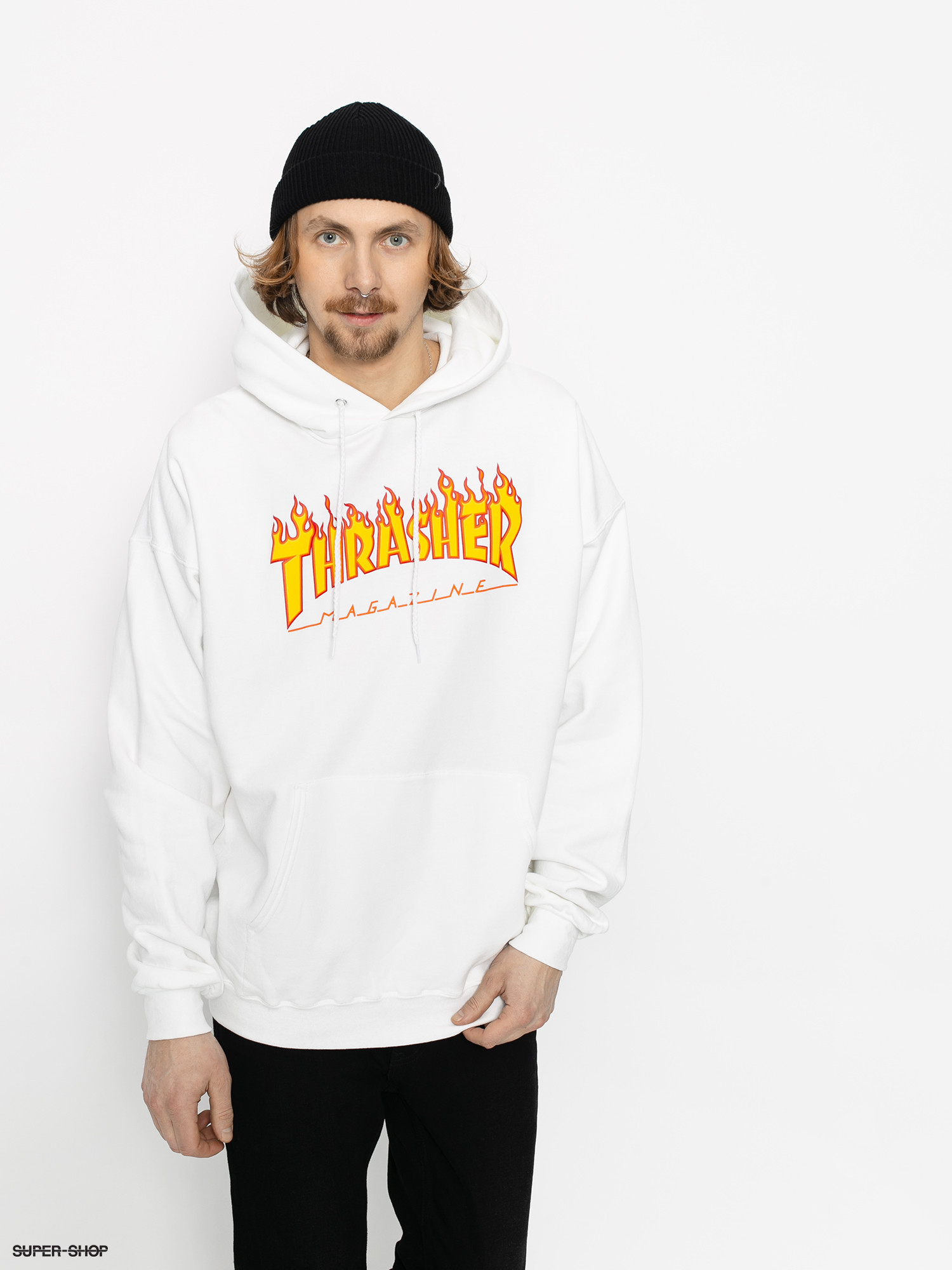 Sudadera THRASHER Hombre con capucha Flame Hoodie White Ref. 113102 logo llamas | Martimpe Berart - Tienda de Moda en Gausach, Vielha, Valle de Aran