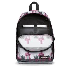 MOCHILA EASTPAK Out Of Office 27L. con bolsillo ordenador Ref. EK76765T Urban Pink Paisaje urbano blanca y rosa flores