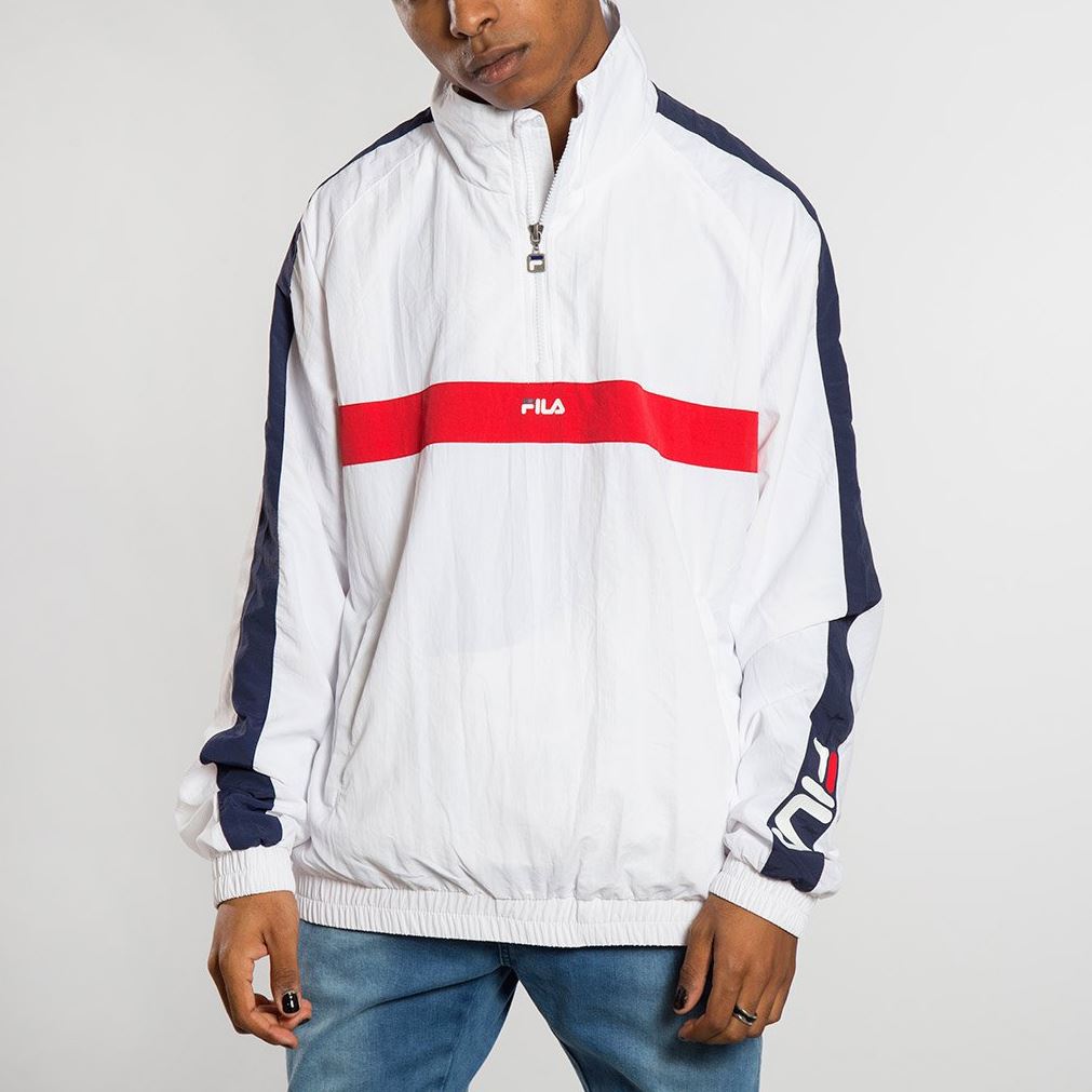 Sudadera FILA Hombre cuello Sweatshirt Jona woven halt zip jacket Ref. 687032 blanca marino y rojo - Martimpe Berart - Tienda de Moda en Gausach, Vielha, Valle de