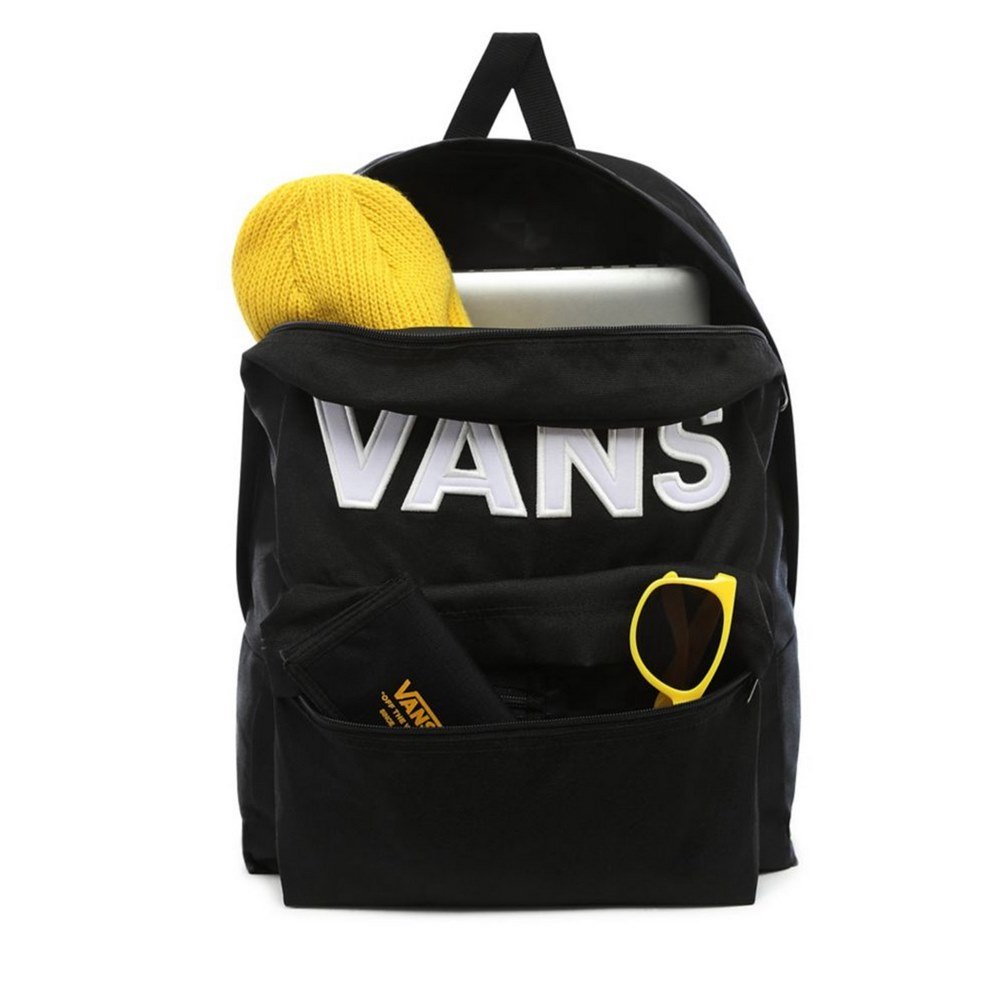 Mochila Vans unisex SKOOL III Ref. VN0A3I6RY28 negra con logo blanco bolsillo ordenador | Martimpe Berart - Tienda Moda en Gausach, Vielha, Valle de Aran