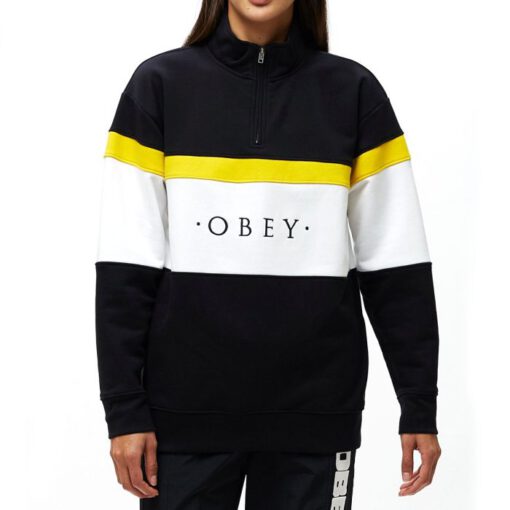 Sudadera OBEY chica Lassen Half Zip Ref. 211620094 Negra con bandas amarillla y blanca