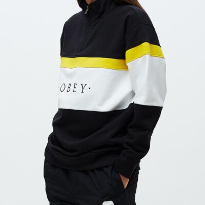 Sudadera OBEY chica Lassen Half Zip Ref. 211620094 Negra con bandas amarillla y blanca