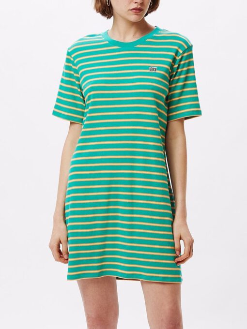 Vestido camisero manga corta OBEY chica Gazer Dress Ref. 401500328 emerald multi verde esmeralda rayas