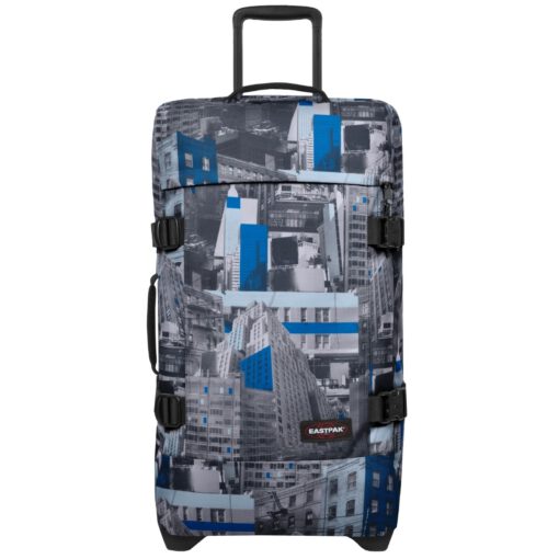 MALETA CABINA AVIÓN EASTPAK Tranverz S EK62L73Y Chroblue Azul y gris urbana edificios ciudad