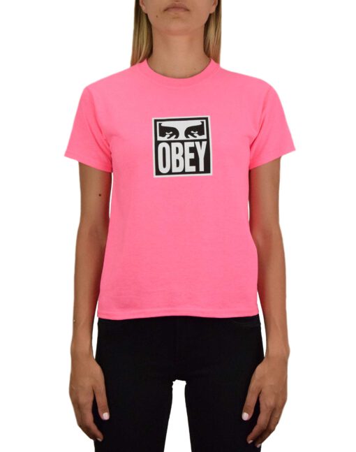 Camiseta manga corta OBEY chica eyes icon Ref. 266801665 Safety Pink Fucsia con logo Obey ojos