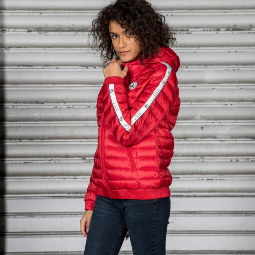 Chaqueta capucha Jott de plumas Mujer Red 300 CATHY BASIC franja logos mangas Justoverthetop Color rojo