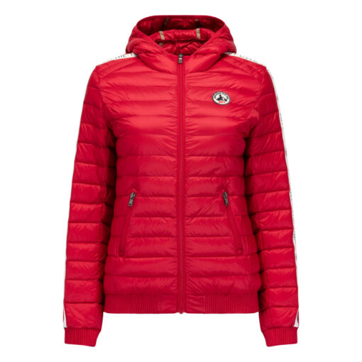 Chaqueta capucha Jott de plumas Mujer Red 300 CATHY BASIC franja logos mangas Justoverthetop Color rojo