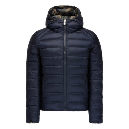 Chaqueta capucha Jott de plumas Hombre GRAN FRÍO 946 TANZANIA Justoverthetop REVERSIBLE camuflaje y azul marino