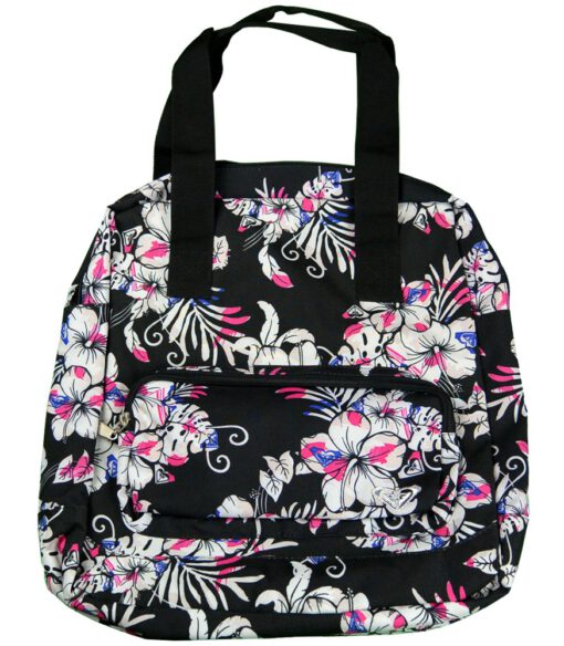 Bolsa Roxy 2 asas medida mediana Active XGWBA221 estampado flores negra blanca y rosa