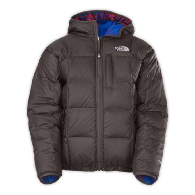 Chaqueta reversible THE NORTH FACE niño con capucha MOONDOGGY Graphite grey ref. T0A7ANJK3 gris por un lado y cuadros rojos y azules por el otro