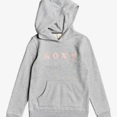 Sudadera ROXY niña con capucha y cremallera Ref. ERGFT03432 Calm Vibes B COLOR SGRH gris claro letras terciopelo rosa