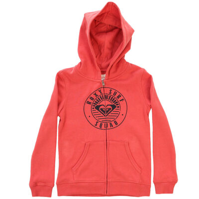 Sudadera ROXY niña con capucha y cremallera ref. ERGFT03216 Local Nebula color Rosa coral palo Logo grande en pecho