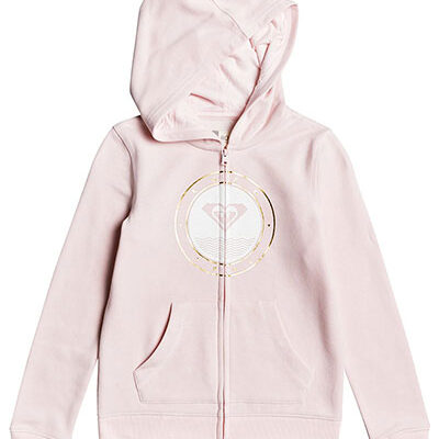 Sudadera ROXY niña con capucha y cremallera Ref. ERGFT03410 color MCMO Rosa palo Logo grande en pecho dorado