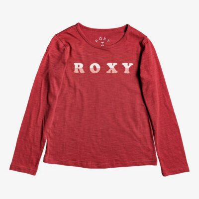 Camiseta ROXY niña manga larga Ref. ERGZT03457 Bananas Party Color RQHO rojo letras rosa terciopelo