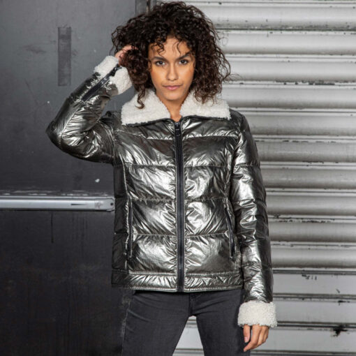 Chaqueta Cuello borreguito pelo Jott de plumas Mujer 3925/590 MIA GRAND FROID METALLIQUE ANTHRACITE METAL Justoverthetop Gris plata vieja metálica