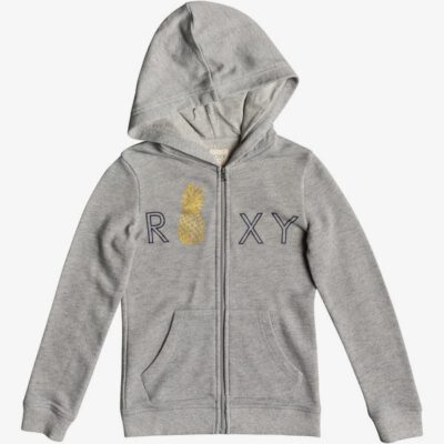 Sudadera ROXY niña con capucha y cremallera Ref. ERGFT03373 Mi Bicicleta Zip-Up Hoodie Gris logo piña oro