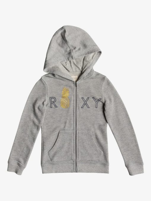 Sudadera ROXY niña con capucha y cremallera Ref. ERGFT03373 Mi Bicicleta Zip-Up Hoodie Gris logo piña oro