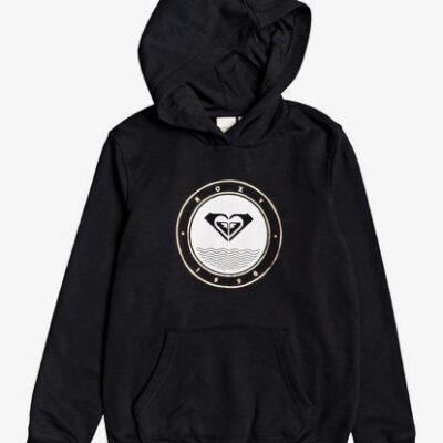 Sudadera ROXY niña con capucha y cremallera Ref. ERGFT03433 Calm Vibes B Negro Logo grande en pecho dorado