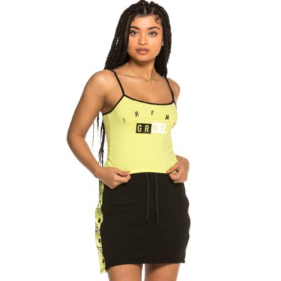 Camiseta Top Grimey Chica tirantes F.A.L.A. Girl Top SS19 Lime Ref. GGT110-LME lima letras negras y blancas