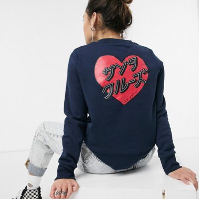 Sudadera SANTA CRUZ Mujer cuello redondo Japanese heart crew Ref. SCA-WCR-0272 Azul logo corazón letras japonesas