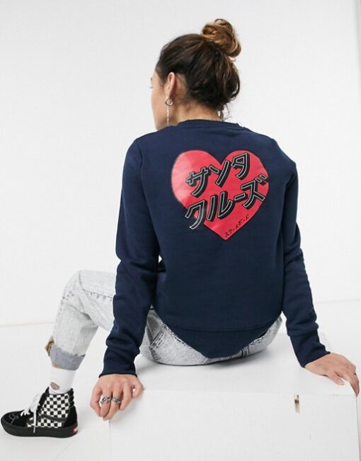 Sudadera SANTA CRUZ Mujer cuello redondo Japanese heart crew Ref. SCA-WCR-0272 Azul logo corazón letras japonesas