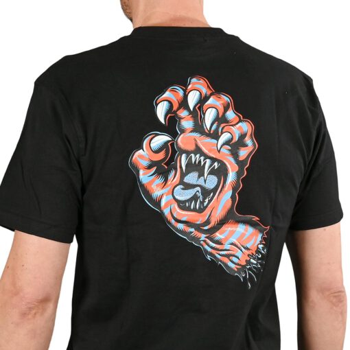 Camiseta SANTA CRUZ Chico manga corta Salba Tiger Hand T-Shirt Ref. SCA-TEE-5345 Negra con logo pecho y espalda mano uñas