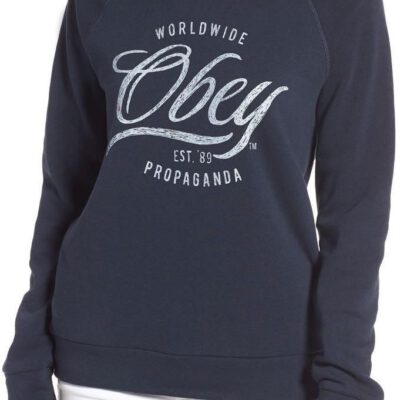 Sudadera con capucha OBEY chica note script navy Ref.212491033 azul marina letras pecho grises