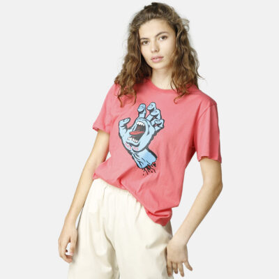 Camiseta SANTA CRUZ Chica manga corta Screaming hand t-shirt pink lemonade Ref. SCA-WTE-0413 Rosa chicle con logo pecho mano