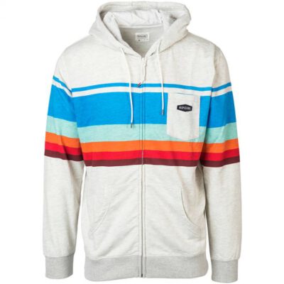 Sudadera Rip Curl sport surf hombre fina con capucha y cremallera Retro Fleece Zip Hoodie Ref. CFESP4 Blanca con bandas colores