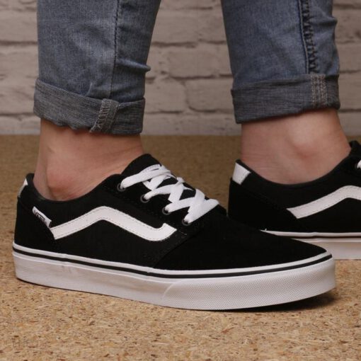 Zapatillas VANS Skate Niño Chapman Stripe (Suede/Canvas) Black/White Mod. VN0A349SIJU negra lona y cuero