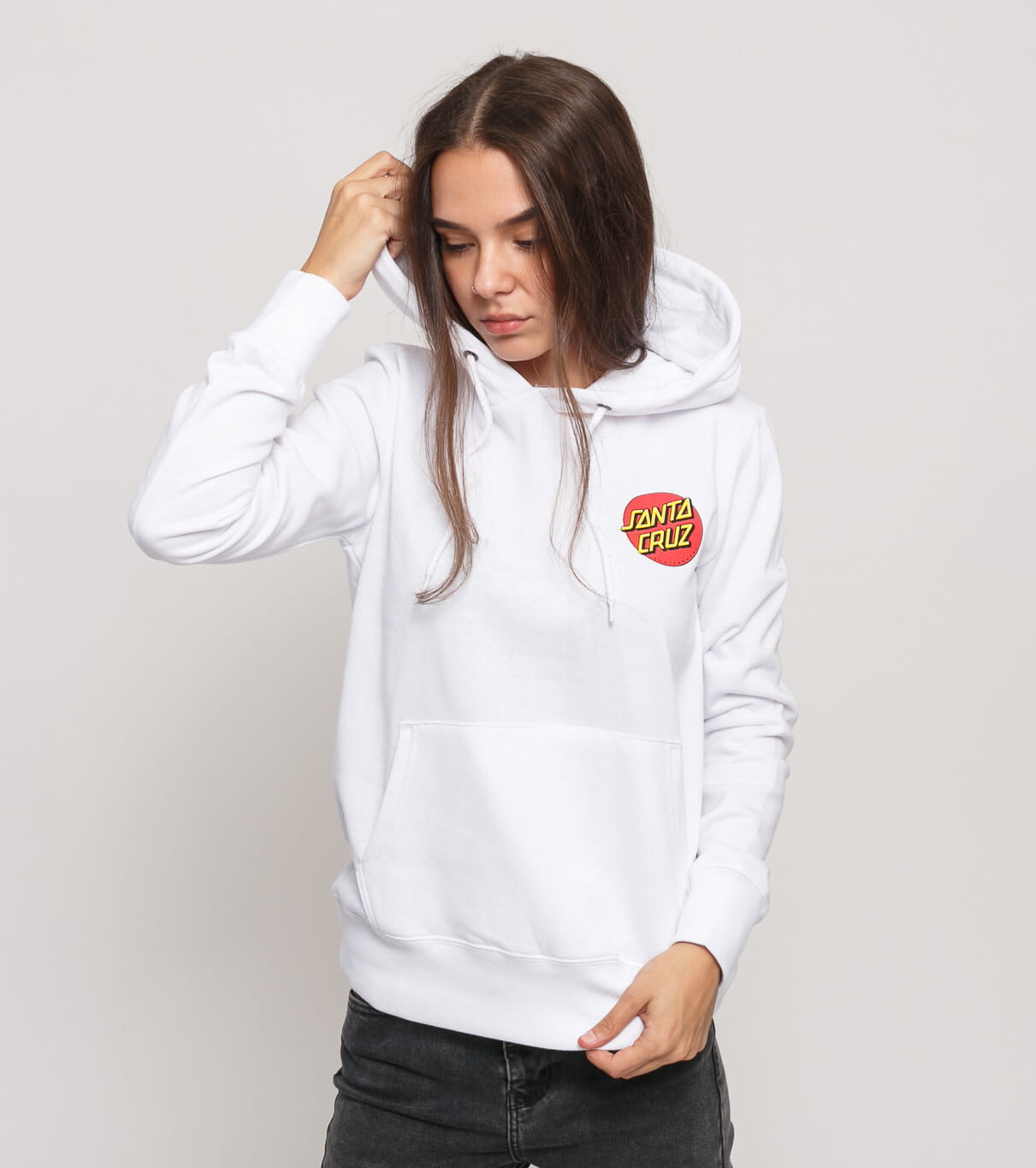 Sudadera Top SANTA CRUZ con capucha corta Classic Dot Hood Ref. SCA-WHD-0278 Básica Blanca logo pecho y | Martimpe Berart - Tienda de Moda en Vielha, Valle Aran