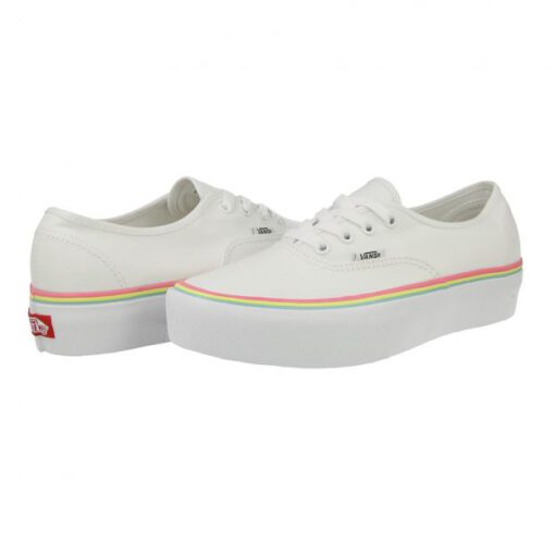 Zapatillas plataforma VANS Skate número uno del mundo chica Authentic Platfor Mod. VN0A3AV8S1T1 Rnbw Foxng/True White blanca