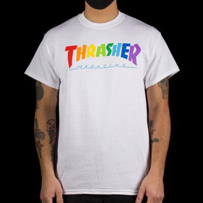 Camiseta THRASHER Hombre manga corta Rainbow Mag Ref. 144856M Blanca con logo multicolor