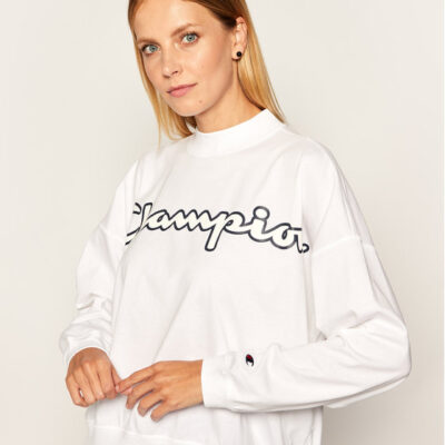 Camiseta corta CHAMPION chica manga corta Script Logo High Neck LS Tee Ref. 113197 blanca