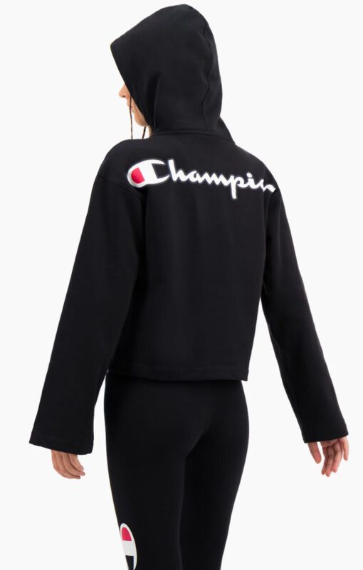 Sudadera corta CHAMPION chica SATIN STITCH SCRIPT LOGO CROPPED FLEECE HOODIE Ref. 113186 negra