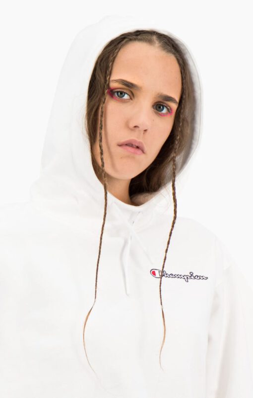 Sudadera corta CHAMPION chica SATIN STITCH SCRIPT LOGO CROPPED FLEECE HOODIE Ref. 113186 blanca