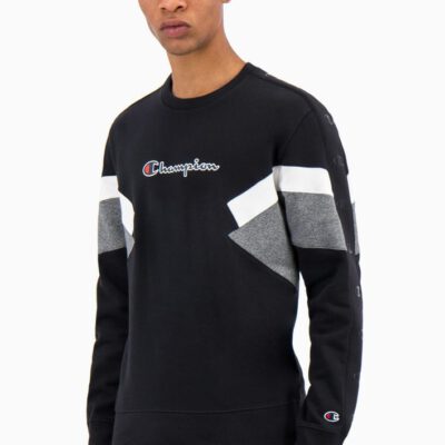 Sudadera CHAMPION Hombre Cuello redondo COLOUR BLOCK INSERT FLEECE SWEATSHIRT Ref. 214786 negra y gris