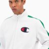 Sudadera CHAMPION Hombre cremallera ZIP-UP STRIPE SLEEVE BASKETBALL SWEATSHIRT Ref. 214835 blanca detalles verdes