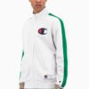 Sudadera CHAMPION Hombre cremallera ZIP-UP STRIPE SLEEVE BASKETBALL SWEATSHIRT Ref. 214835 blanca detalles verdes