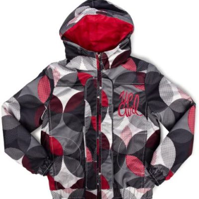 Chaqueta esquí RIP CURL niña con capucha Bubble Dots Jacket optica white Ref. 3262 Topos rojos negros y blanco