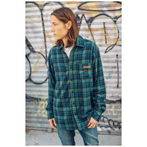 Camisa HYDROPONIC de Manga Larga franela Hombre básica SCOT SH Navy Green Check Ref. 20524 cuadros verdes y azules