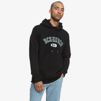 Sudadera DC SHOES Hombre con capucha GLENRIDGE BLACK (kvj0) Ref. EDYFT03385 negra logo verde pecho