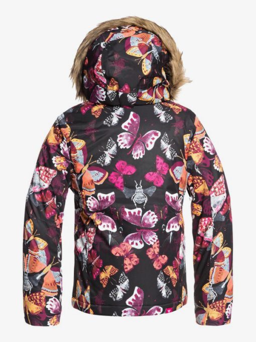 Chaqueta esquí ROXY niña con capucha pelo sintético Jett Sky TRUE BLACK BUTTERFLY (kvm3) Ref. ERGTJ03075 Mariposas colores