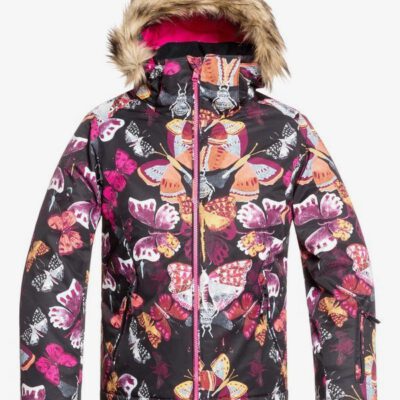 Chaqueta esquí ROXY niña con capucha pelo sintético Jett Sky TRUE BLACK BUTTERFLY (kvm3) Ref. ERGTJ03075 Mariposas colores