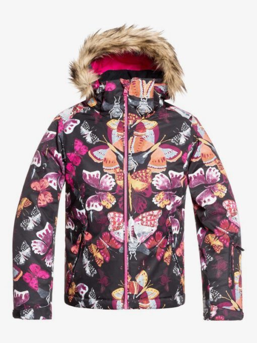 Chaqueta esquí ROXY niña con capucha pelo sintético Jett Sky TRUE BLACK BUTTERFLY (kvm3) Ref. ERGTJ03075 Mariposas colores