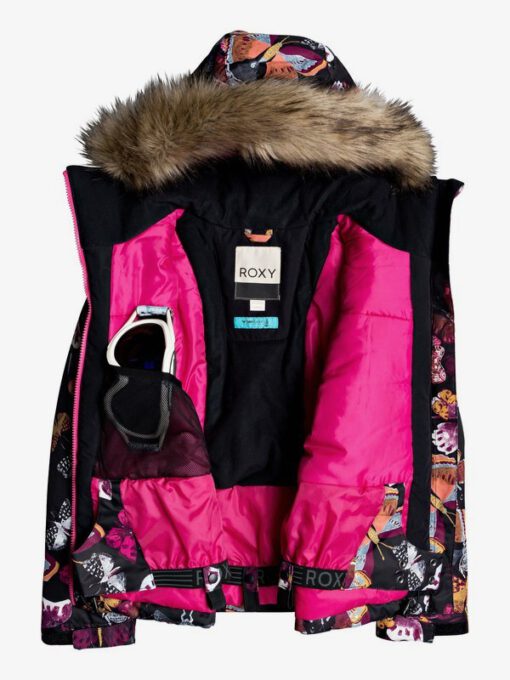 Chaqueta esquí ROXY niña con capucha pelo sintético Jett Sky TRUE BLACK BUTTERFLY (kvm3) Ref. ERGTJ03075 Mariposas colores
