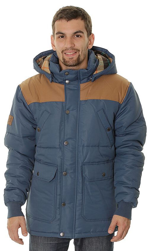 Chaqueta invierno SANTA CRUZ hombre Urbana con capucha cálida THREEMILE MENS INDIGO Ref. scjkt Azul y camel